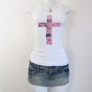 y2k floral cross graphic ribbed tank rose print cami 2010s indie sleaze